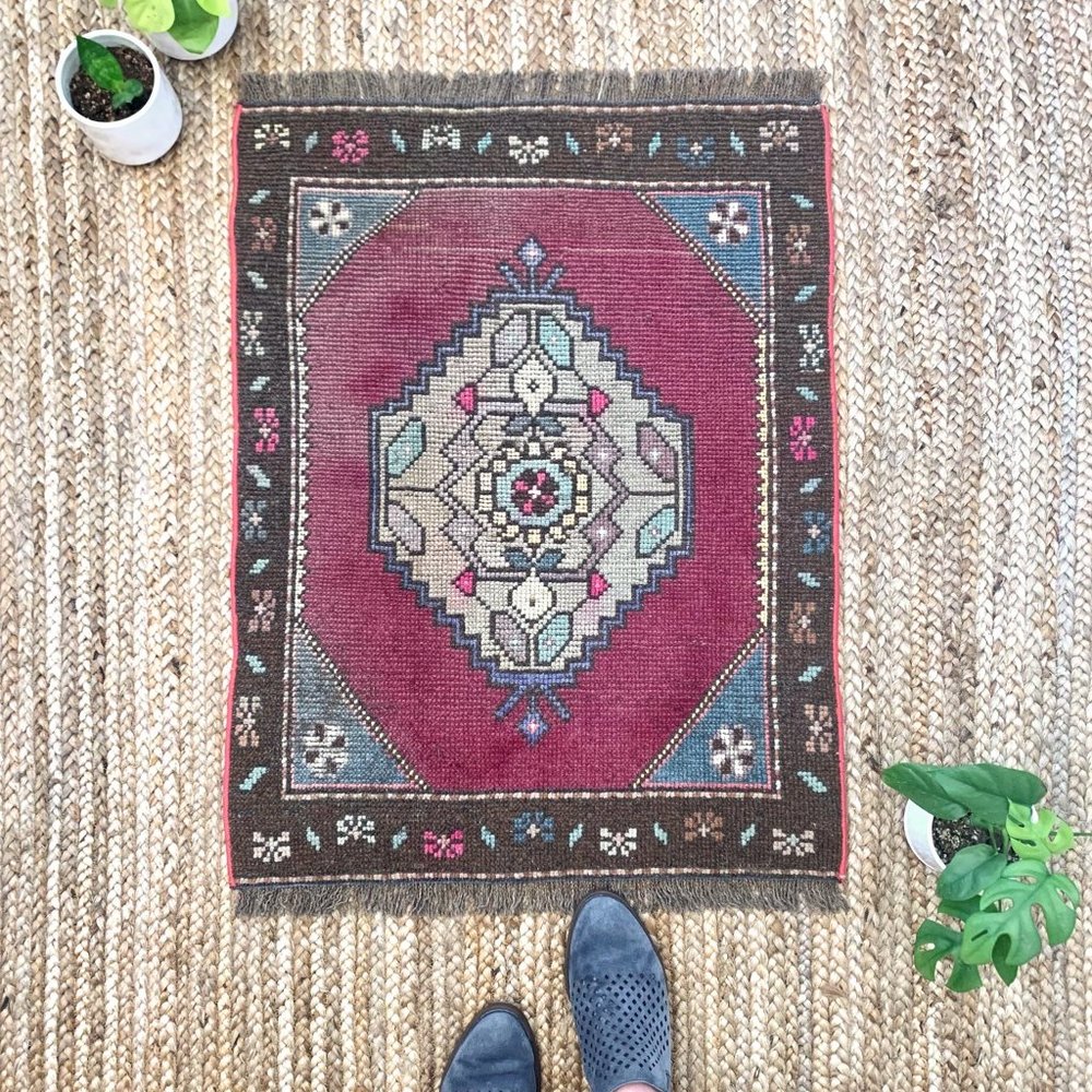 Turkish Vintage Handmade Boho Mini 2x3 Rug Rose